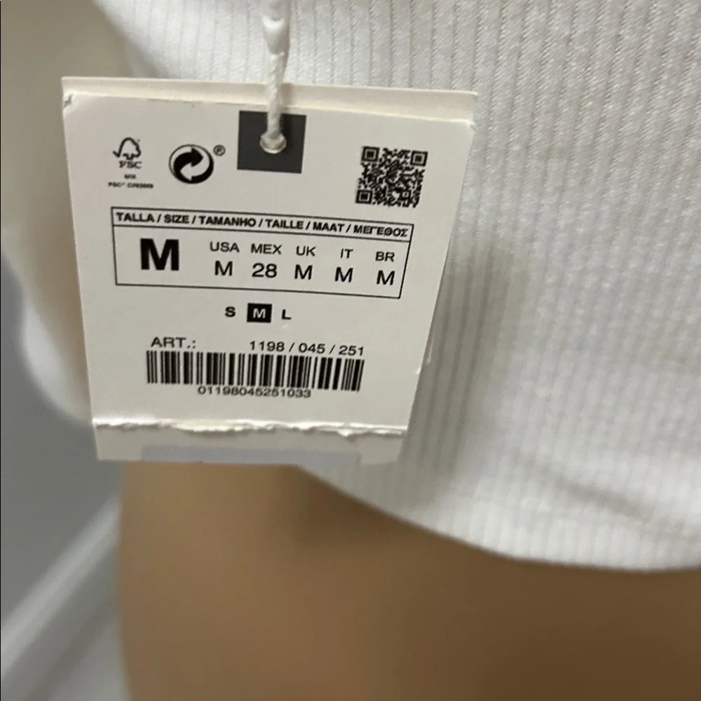 Zara White Ribbed Knit Cold Shoulder Crop Top